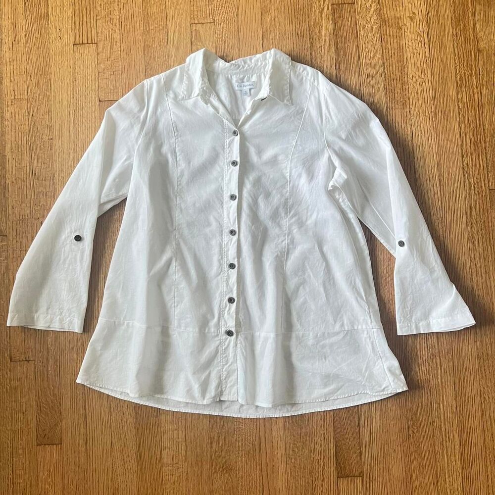 White linen and cotton button up shirt dress with ruffle hem
